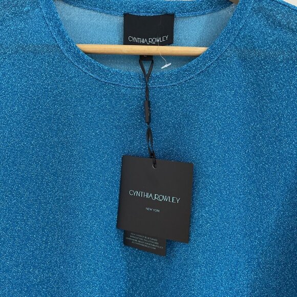 Cynthia Rowley Glitter Tee Women's L Metallic Blue Sheer Lightweight $145 NWT - Picture 3 of 8